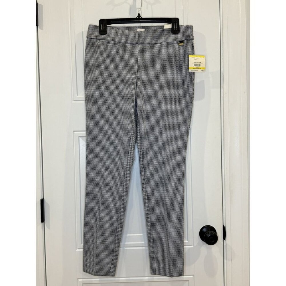 NWT Anne Klein Navy & White Houndstooth Slim Ankle Pants M Workwear Trousers